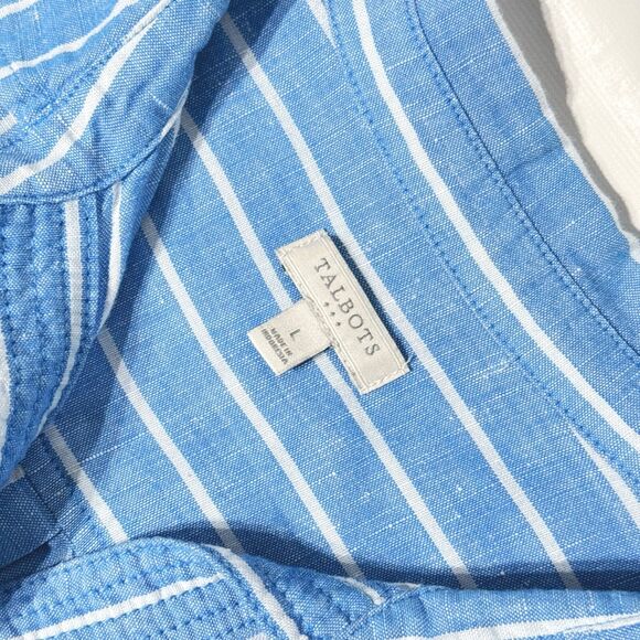 Talbots Linen Blend Oversized 1/4 Button Top Blouse Blue Striped Women's Size L - Picture 4 of 8